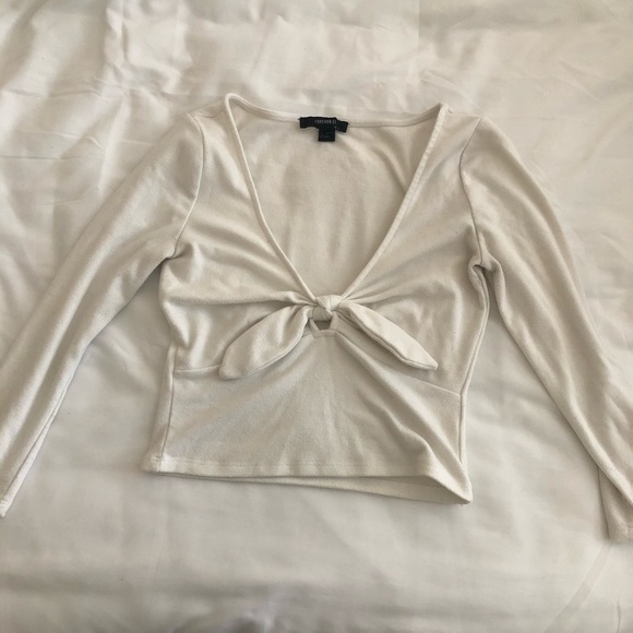 White Ribbed Tie Front Top - Picture 2 of 4